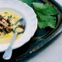 Corn soup with pan-fried mushrooms