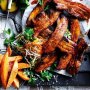 Country-style pork spare ribs with mustard barbecue sauce