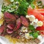 Couscous, watermelon and feta salad with spiced lamb