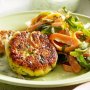 Couscous fritters with shaved asparagus & carrot salad