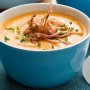 Creamy carrot and cauliflower soup with onion croutons