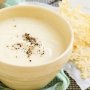 Creamy cauliflower and potato soup with parmesan crisps