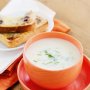 Creamy cauliflower soup with cheddar and chutney toasts