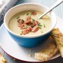 Creamy potato and leek soup with toast soldiers