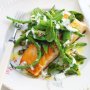 Crisp-skinned salmon with mustard spring greens