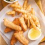 Crispy salmon and chips with creamy tartare sauce
