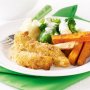 Crumbed fish fingers and vegetable chips