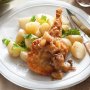 Crumbed pork cutlets with pear chutney and warm potato salad