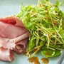 Crunchy snow-pea salad with ham loin
