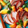 Curried chicken with peach salad