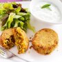 Curried lentil patties with minted yoghurt