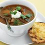 Curried lentil soup with cheese naan bread