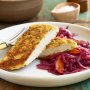 Curtis’ parsley crusted chicken schnitzel with sweet and sour cabbage