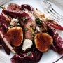 Duck and fig salad with red leaves