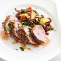 Dukkah-crusted pork with sweet and sour capsicum