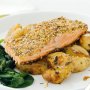 Dukkah-crusted salmon with smashed potatoes