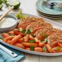 Dukkah-spiced salmon with baby carrots and yoghurt