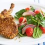 Dukkah lamb cutlets with tomato and spinach salad