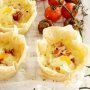 Egg and bacon filo tarts with roasted tomatoes and mushrooms