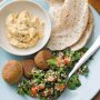 Falafel with tabouli and chickpea dip
