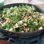 Farro, lentil and goats cheese salad with avocado dressing