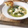 Fennel and broad bean soup with ricotta and oregano gnocchi