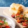 Fetta pastry puffs with tomato salad