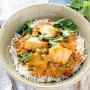 Fish, tomato and coconut curry with basmati rice