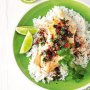 Fish with coconut rice and lime and coriander gremolata