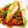 Flathead with barley and chickpeas