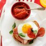 Fried ham and eggs with spicy homemade relish