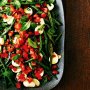 Garlic-roasted beans with tomato dressing