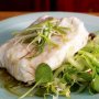 Ginger and chilli steamed fish with cucumber and tatsoi salad