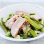 Ginger pork with sugar snap peas and asparagus