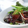 Glazed hoisin pork belly with chargrilled broccolini