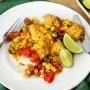 Gluten-free crunchy baked fish with corn salad