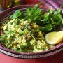Green couscous with broad beans, dill and pistachios