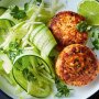 Green curry salmon cakes with cucumber and apple salad