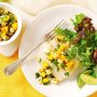 Grilled fish with banana, mango and chilli salsa