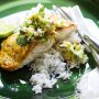 Grilled fish with lime, fresh coconut and avocado relish