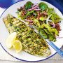 Grilled lemon and dill fish with red quinoa salad
