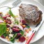 Grilled steak with beetroot and chickpea salad