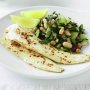 Grilled whiting with Mediterranean bean salad