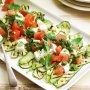 Grilled zucchini with caprese salad and rocket salsa