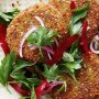 Haloumi patties with red onion and beetroot salad