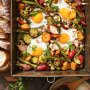 Harissa vegetable and egg tray bake