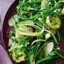 Herb-crumbed goats cheese and avocado salad