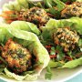 Herb-crusted fish in lettuce cups with aioli