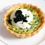 Herb and creme fraiche tarts with caviar