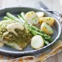 Herb crusted fish with roasted asparagus & hollandaise sauce